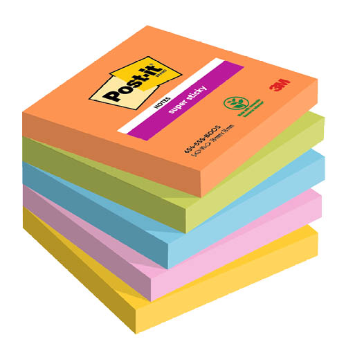 Post-it&#174; Super Sticky 654-5SS-BOOS 76x76mm 90 lap 5 t&#246;mb BOOST