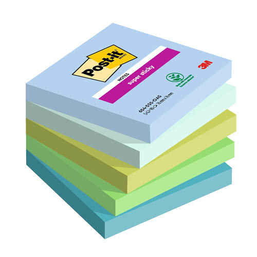 Post-it&#174; Super Sticky 654-5SS-OAS 76&#215;76 mm, 90 lap 5 t&#246;mb OASIS
