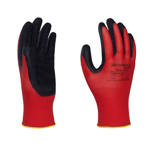 Kesztyű poliészter-latex 8-as méret piros/fekete