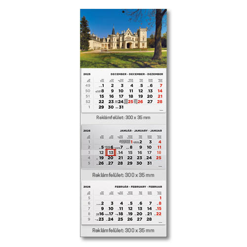 Képes speditőrnaptár T070 3 tömbös 3 havi Kastély
