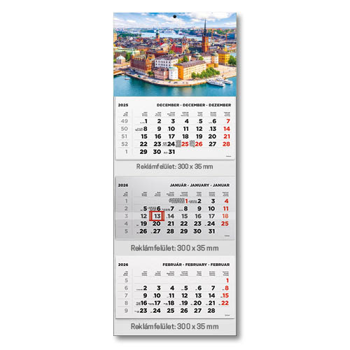 Képes speditőrnaptár T070 3 tömbös 3 havi Város