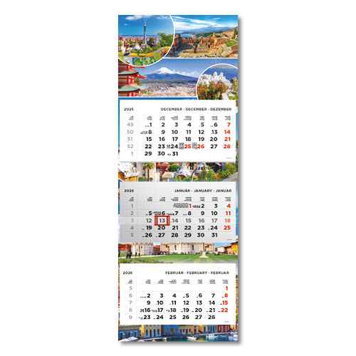 Képes speditőrnaptár T080 3 tömbös 3 havi Városok