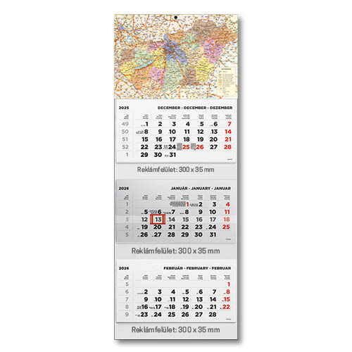 Speditőrnaptár Trans T070 Magyarország térképes fejkartonnal 3 tömbös 3 havi