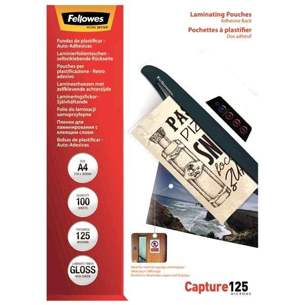 Lamináló fólia Fellowes A/4 125 mikron fényes, öntapadó hátlappal
