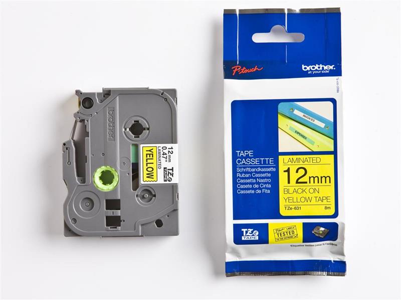 Betűnyomó kazetta 12mm Brother TZe631 sárga-fekete