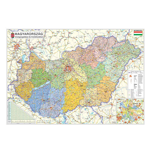 Szúrkatábla fémkerettel Magyarország közigazgatása és közlekedése 140 x 100 cm